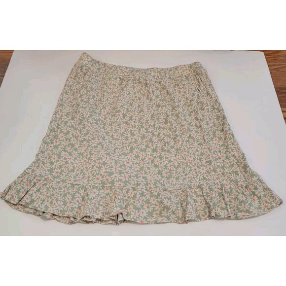 Hippie Rose Juniors Floral Skirt M Ruffle Hem Sage Green Pink Flowers Rayon - Picture 2 of 5